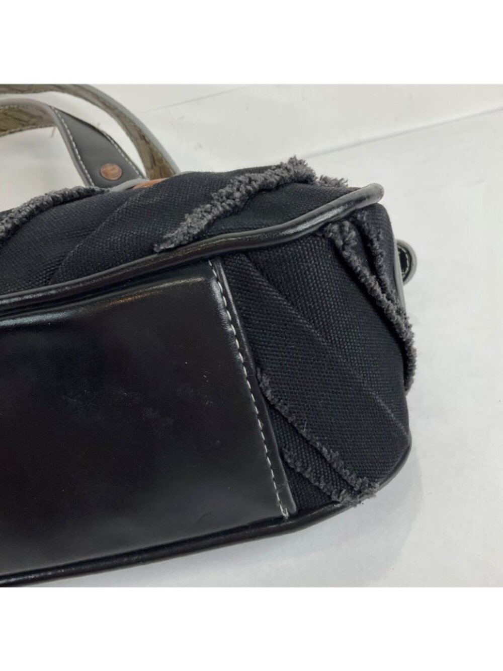 Pepe Jeans Purse Small Black Denim Frayed Vintage Brass Hardware London Rare Y2K - Picture 8 of 15